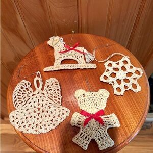 Handmade Crochet Christmas Ornaments set of 4 vintage handmade